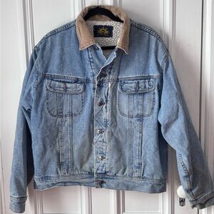 Men’s Vintage President Stone Thrashed Denim Trucker Jacket Corduroy Collar